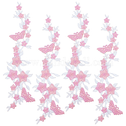 Gorgecraft 4 pièces polyester brodé coudre/fer sur la décoration de col, avec dos adhésif thermofusible, encolure garniture vêtements couture bord appliqué, fleur et papillon, rose, 268x76x1.5mm