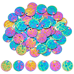 DICOSMETIC 50Pcs Rainbow Color Flat Round Charms Stainless Steel Textured Stamping Tag Pendants 12mm Blank Tag Pendants for Bracelet Earring Necklace Jewelry Making, Hole: 1.2mm