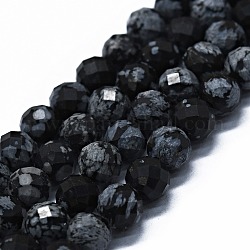 Chapelets de perles de flocon de neige en obsidienne naturelle, facetté (64 facettes), ronde, 6mm, Trou: 0.8mm, Environ 62~67 pcs/chapelet, 15.16~15.55 pouce (38.5~39.5 cm)