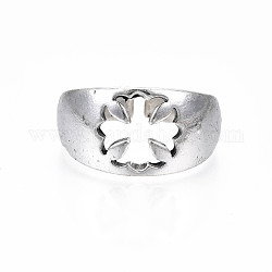 Anello per dito con polsino aperto a fiore in lega, anello grosso per uomo donna,  cadmio& piombo libero, argento antico, misura degli stati uniti 9 3/4 (19.5mm)