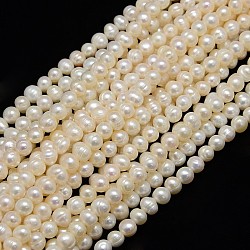 Fili di perle di perle d'acqua dolce coltivate naturali, patata, bianco crema, 6.5~7mm, Foro: 0.8 mm, circa 49~54pcs/filo, 13.19'' (33.5 cm)