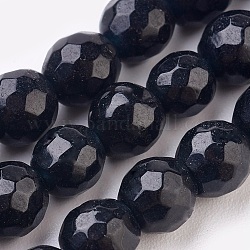 Chapelets de perles en jade de malaisie naturelle, teinte, facette, ronde, noir, 10mm, Trou: 1.2mm, Environ 37 pcs/chapelet, 14.9 pouce