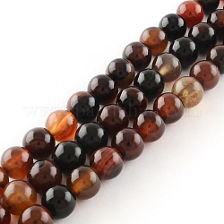 Dyed Natural Striped Agate/Banded Agate Round Bead Strands, Chocolate, 8mm, Hole: 1mm, about 48pcs/strand, 14.9 inch