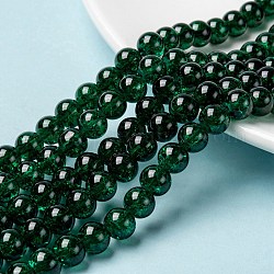 Spray Painted Crackle Glass Beads Strands, Round, Dark Green, 8mm, Hole: 1.3~1.6mm, about 100pcs/strand, 31.4 inch