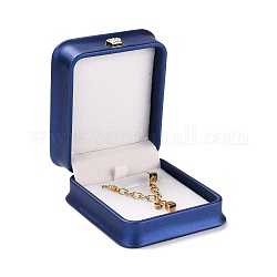 Boîte à bijoux en cuir pu, avec couronne en résine, pour pendentif boîte d'emballage, carrée, bleu moyen, 8.5x7.3x4 cm