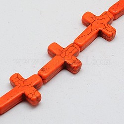 Kunsttürkisfarbenen Perlen Stränge, gefärbt, Kreuz, orange rot, 20x15x4 mm, Bohrung: 1 mm, ca. 20 Stk. / Strang, 15.5 Zoll