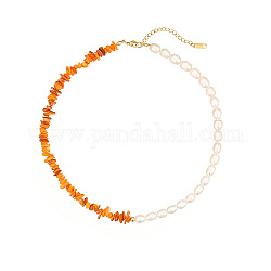 Collane di perle naturali e perline di conchiglia da donna, arancione scuro, 15.75 pollice (40 cm)
