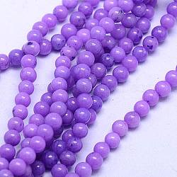 Chapelets de perles rondes en jade de Mashan naturelle, teinte, bleu violet, 6mm, Trou: 1mm, Environ 69 pcs/chapelet, 15.7 pouce