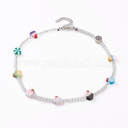 Bunte Polymerton Lebensmittel Kinder Perlenketten, mit runden transparenten Acrylperlen, Platin Farbe, 15.75 Zoll (40 cm)