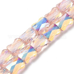 Transparent Electroplate Glass Beads Strands, AB Color Plated, Faceted, Bamboo, Misty Rose, 7.6x5.5~6x4mm, Hole: 1.4mm, about 72pcs/strand, 21.85''(55.5cm)
