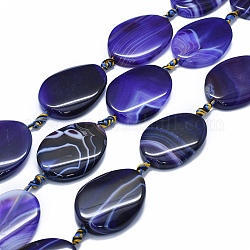 Natural Banded Agate/Striped Agate Beads Strands, Dyed & Heated, Twist, Dark Blue, 38~42x28~30x6~8mm, Hole: 2~2.5mm, about 8pcs/strand, 15.3 inch~15.9 inch(39~40.5cm)