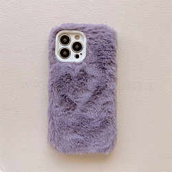 女性の女の子のための暖かい豪華な携帯電話ケース  iphone13のためのプラスチック製の冬のカメラ保護カバー  紫色のメディア  15.4x8x1.4cm