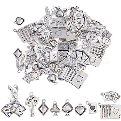 SUNNYCLUE 72Pcs 9 Styles Tibetan Style Alloy Pendants, Playing Card Charm, Antique Silver, 14.5~47x6.5~34x6.5mm, Hole: 1.5~2.8mm, 8pcs/style