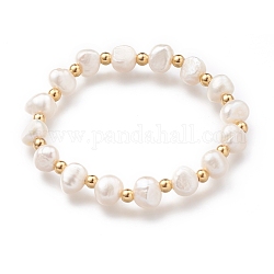 Stretch Perlen Armbänder, mit 304 Edelstahl-Rundperlen und Muschelperlen, Muschelfarbe, golden, Innendurchmesser: 1-7/8 Zoll (4.7 cm)