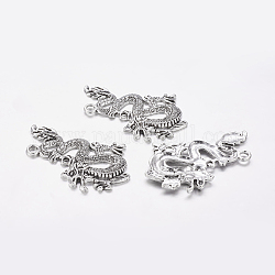 Tibetan Style Alloy Dragon Large Pendants, Lead Free and Cadmium Free, Antique Silver, 52.5mm long, 31mm wide, 3mm thick, hole: 2.5mm