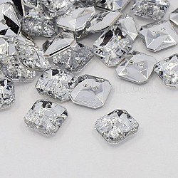 Acrylic Rhinestone Buttons, 2-Hole, Faceted, Octagon, Crystal, 11x11x4mm, Hole: 1mm