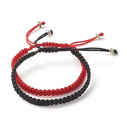 Set di braccialetti di perline intrecciati con cordino di nylon da 6 mm, bracciali di perline in lega di stile tibetano per le donne, colore misto, diametro interno: 2-1/4 pollice (5.6~8.1 cm), 2 pc / set