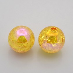 AB Color Crackle Acrylic Round Beads, Half Drilled, Gold, 16mm, Hole: 3mm