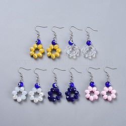 Boucles d'oreilles avec pendentif en verre, avec perle au chalumeau à la main et crochet en laiton, anneau, couleur mixte, 53~56mm, pin: 0.7 mm