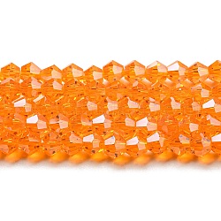 Transparentes cuentas de vidrio electroplate hebras, lustre de la perla chapado, facetados, bicono, naranja, 4x4mm, agujero: 0.8 mm, aproximamente 87~98 pcs / cadena, 12.76~14.61 pulgada (32.4~37.1 cm)
