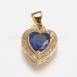 Brass Micro Pave Cubic Zirconia Charms, Heart, Marine Blue, Golden, 14x12x5mm, Hole: 3x5mm
