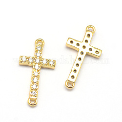 Latin Sideways Cross Brass Micro Pave Cubic Zirconia Links, Clear, Cadmium Free & Nickel Free & Lead Free, Real 18K Gold Plated, 17x9x2mm, Hole: 1mm