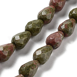 Chapelets de perles en unakite naturelle, larme à facettes, 10x7mm, Trou: 1.2mm, Environ 20 pcs/chapelet, 7.87'' (20 cm)