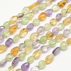 Quartz naturel brins de perles, pierre roulée, pépites, colorées, 6~10x6~10mm, Trou: 1mm, environ 15.74 pouce