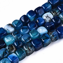 Drago vene agata naturale perline fili, tinti e riscaldato, cubo, blu, 7~8x7~8x7~8mm, Foro: 0.8 mm, circa 50~51pcs/filo, 14.37 pollice (36.5 cm)