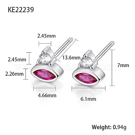 Orecchini a bottone con occhio di cavallo con zirconi cubici, orecchini in argento sterling placcato rodio platino 925, con 925 francobollo, fucsia, 7x6.1mm