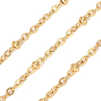 Chaînes de câbles en 304 acier inoxydable, guirlandes lumineuses, avec des perles de rondelle, soudé, véritable 18k plaqué or, 2x1.5mm, perles: 2 mm de large