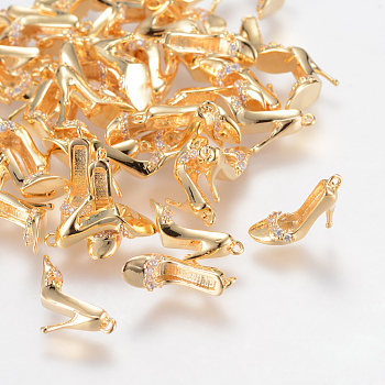 真鍮製ラインストーンペンダント  ニッケルフリー  18KGP本金メッキ  かかとの高い靴  10x4.5x9mm  穴：1mm