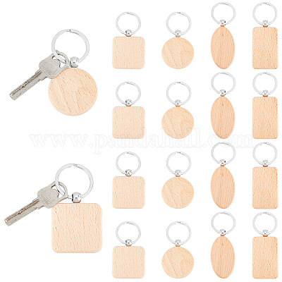 5PCS Blank Wooden Key Chains Rectangle Beech Wood Keychain Pendant