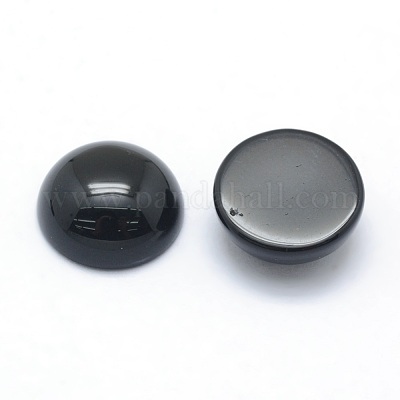 Natürlich gefärbte und erhitzte schwarze Achat-Cabochons&nbsp;G-P393-R02-12mm-1