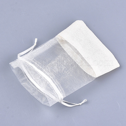 オーガンジーバッグ巾着袋  黄麻布  巾着袋  長方形  乳白色  17~18x12.4~13cm X-OP-T004-01B-03-1