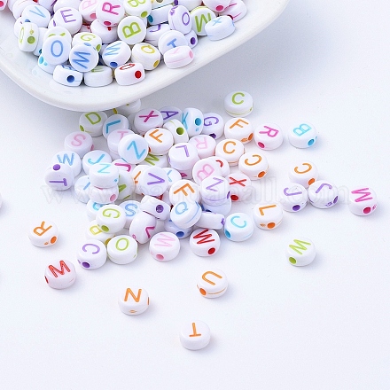 Craft Style Mixed Color Chunky Letter Acrylic Flat Round Beads for Kids Jewelry X-MACR-R481-M-1