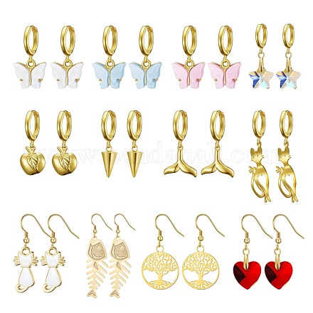 Boucles d'oreilles pendantes en laiton et ensembles de boucles d'oreilles huggie EJEW-PH01362-1