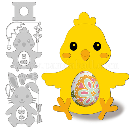 GLOBLELAND 3Pcs Happy Easter Chicks Cutting Dies Metal Easter Bunny Die Cuts Embossing Stencils Template for Paper Card Making Decoration DIY Scrapbooking Album Craft Decor DIY-WH0309-745-1