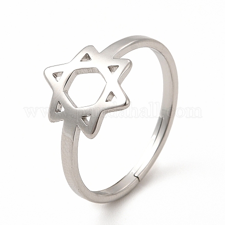 304 Stainless Steel Star of David Adjustable Ring for Women RJEW-B027-13P-1