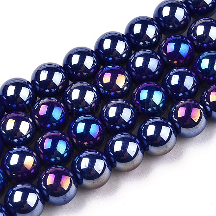 Chapelets de perles en verre opaque électrolytique GLAA-T032-P8mm-AB03-1