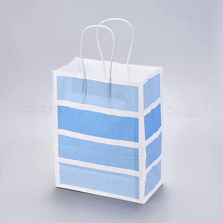 紙袋  ハンドル付き  ギフトバッグ  ショッピングバッグ  縞模様  長方形  ライトブルー  21x11x27cm CARB-L004-E01-1