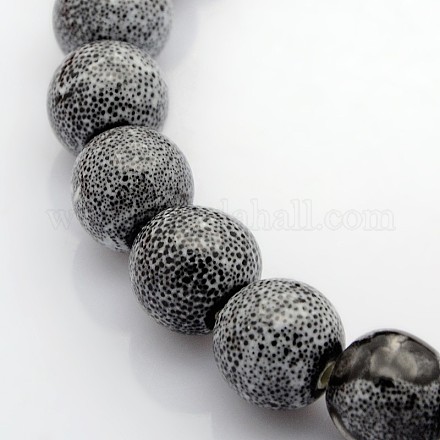 Chapelets de perles rondes en céramique émaillée en porcelaine émaillée manuelles PORC-L019-8mm-04-1