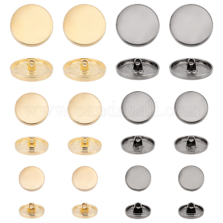 Chgcraft 48 pièces 6 styles boutons à tige en métal 1 trous bouton rond plat doré argent-noir bouton ensemble pour tissus artisanat projets de bricolage 15mm 20mm 25mm DIY-CA0004-59-1