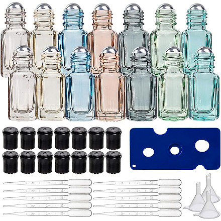 BENECREAT 14 Packs 3ml Multi-color Travel Essential Oil Roller Bottle Mini Glass Cosmetic Vials with Opener DIY-BC0002-07-1