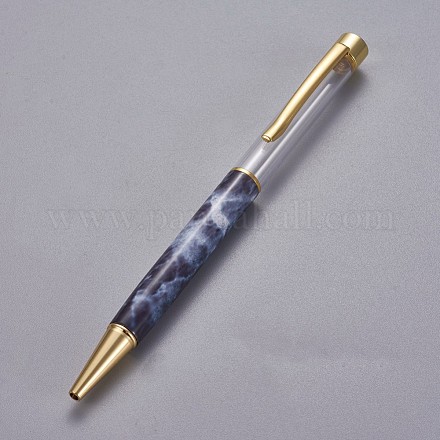 創造的な空のチューブボールペン  内側に黒のインクペンを詰め替えます  DIYキラキラエポキシ樹脂クリスタルボールペンハーバリウムペン作り用  ゴールドカラー  プルシアンブルー  140x10mm AJEW-L076-A07-1