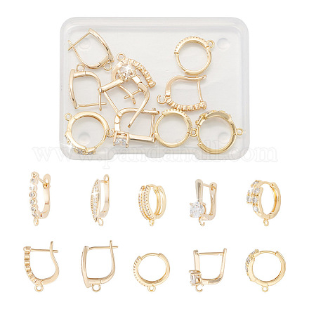 5 Pair 5 Style Brass Micro Pave Clear Cubic Zirconia Hoop Earring Findings KK-TA0001-17-1