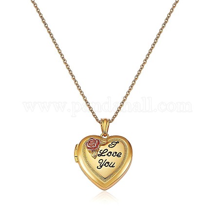 Heart with Rose Flower Picture Locket Pendant Necklace JN1036A-1