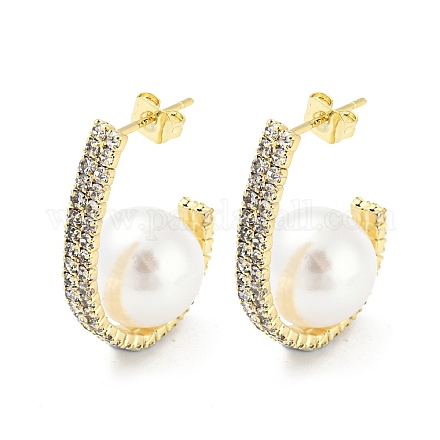 Brass Stud Earrings with ABS Imitation Pearl Beaded EJEW-I300-02G-1