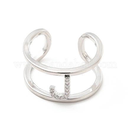 Clear Cubic Zirconia Initial Letter Open Cuff Ring RJEW-A012-01P-J-1