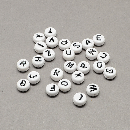 Perles de lettre à trous horizontaux acryliques blanches et noires SACR-Q101-01-1